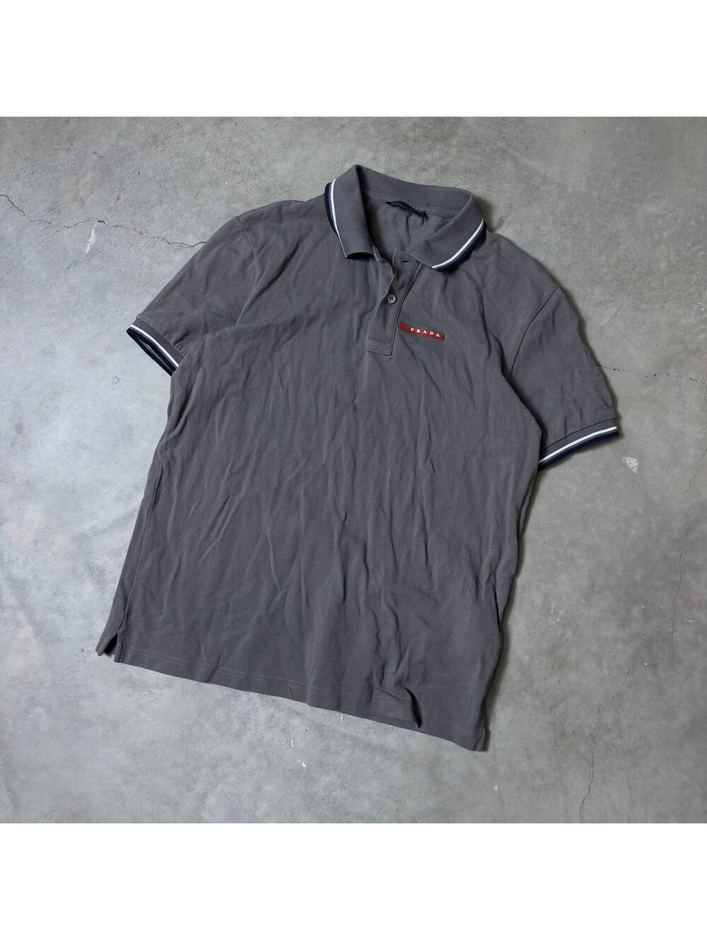 Prada Sport Polo Shirt Mens XL Gray Tipped Collar Logo